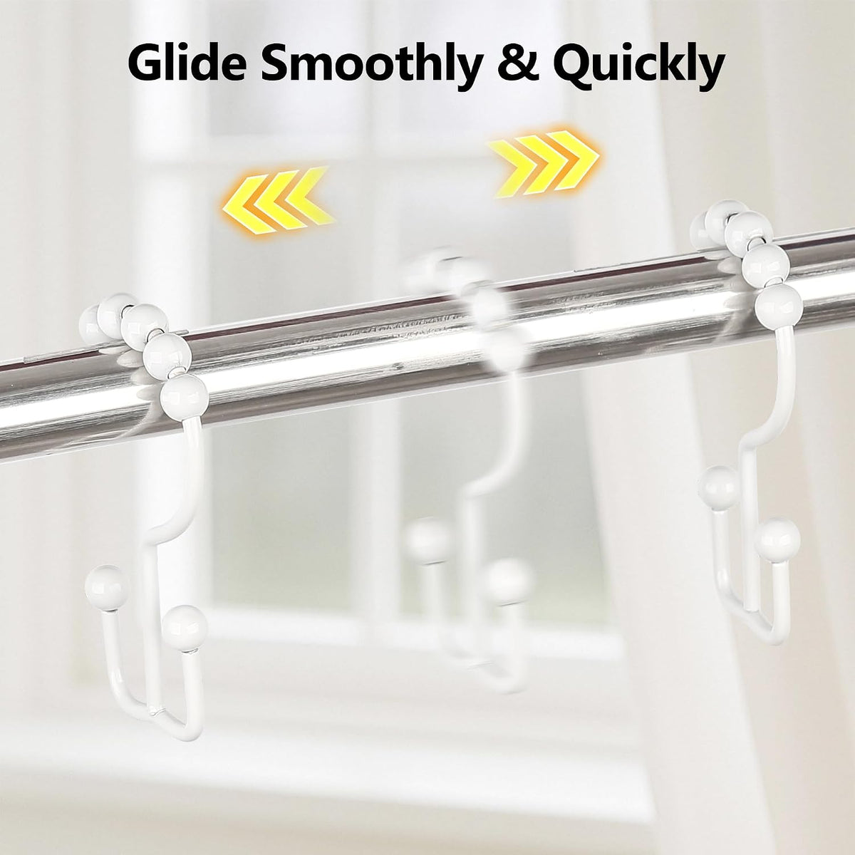 Resze Shower Curtain Hooks, Metal Double Shower Curtain Rings, White