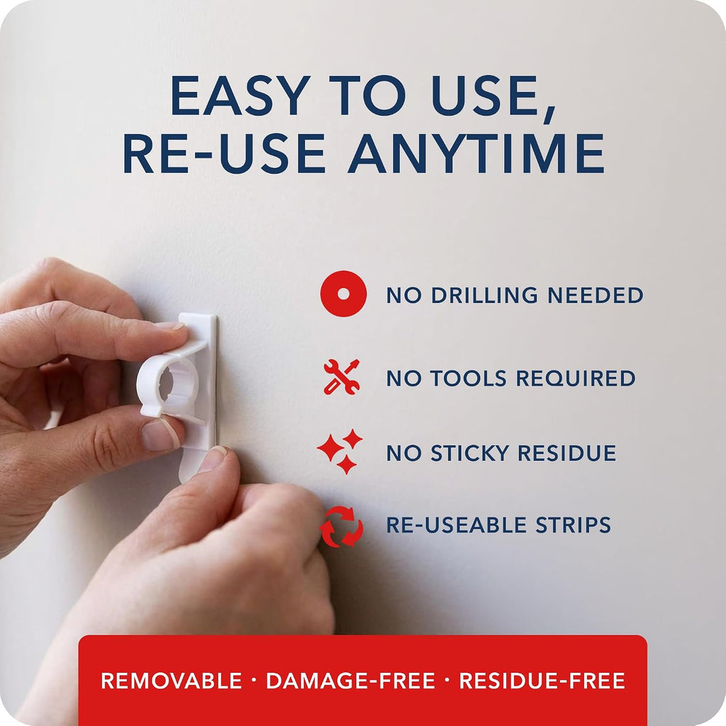 Takker - 4 x Cable Holder Tidy with 8 x Sticky Strips | Cable Hooks, Strong Adhesive, Easy Application, Damage-Free Removal, Re-Useable, No Sticky Residue, for Home, Bathroom, Kitchen, Walls