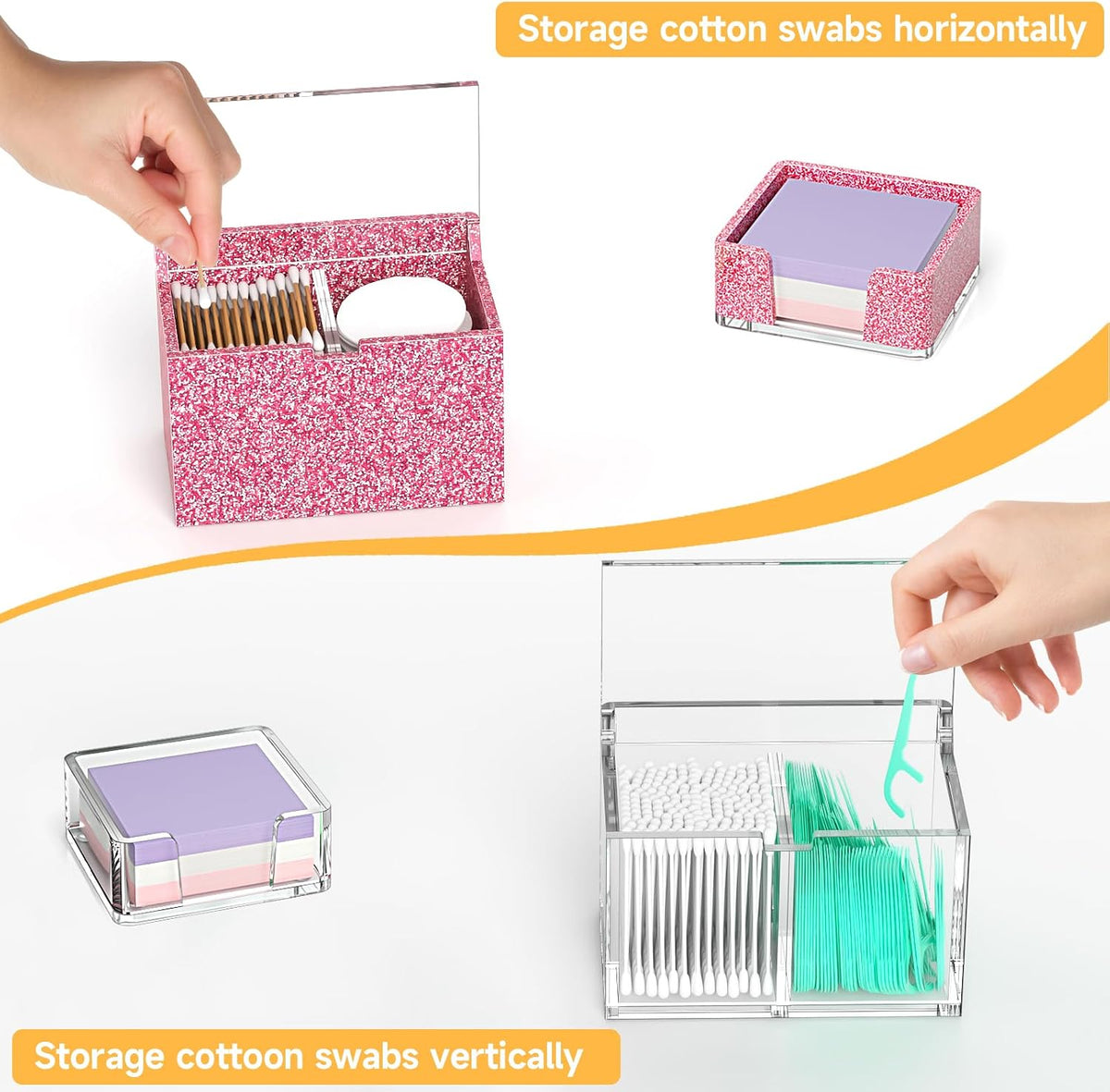 Acrylic Qtip Holder, Cotton Swab Dispenser Apothecary Jar Vanity Organizer
