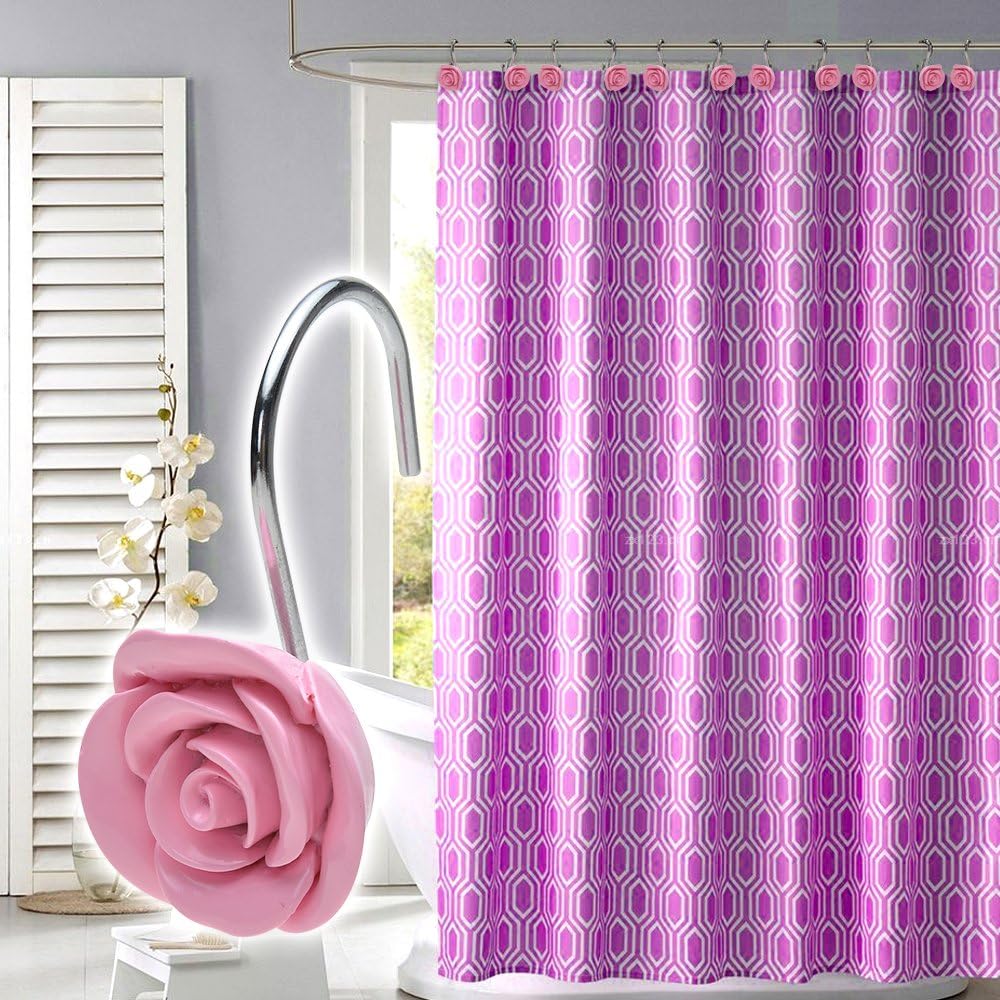 AGPTEK Rose Shower Curtain Hooks, 12PCS, Pink Rose