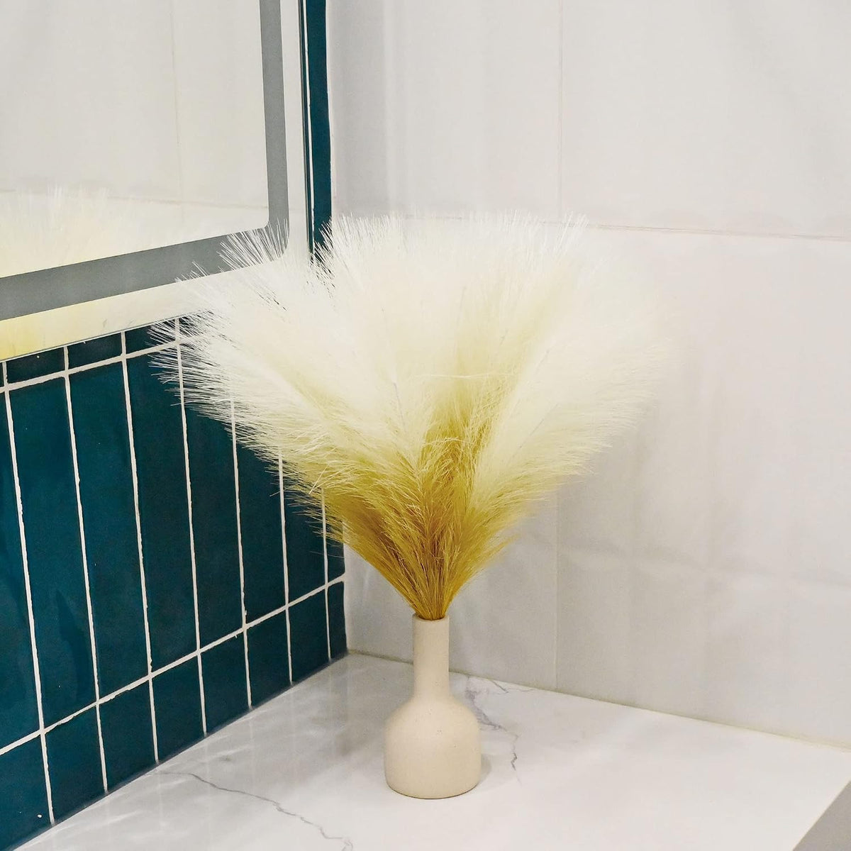 6 PCS Faux Pampas Grass Arrangement - 18"/45cm Artificial Fluffy Pompous Grass Stems for Boho Chic Home and Wedding Decor (Khaki Gradient)