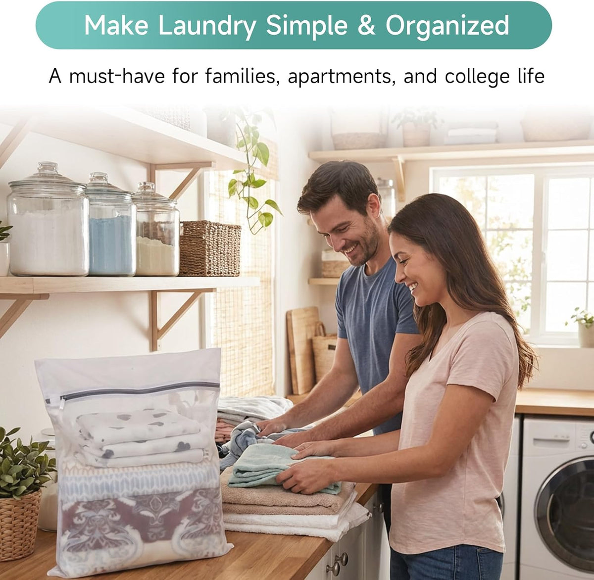 GOGOODA XL Mesh Laundry Bags, 4-Pack Large Wash Bags with Auto-Lock Zipper
