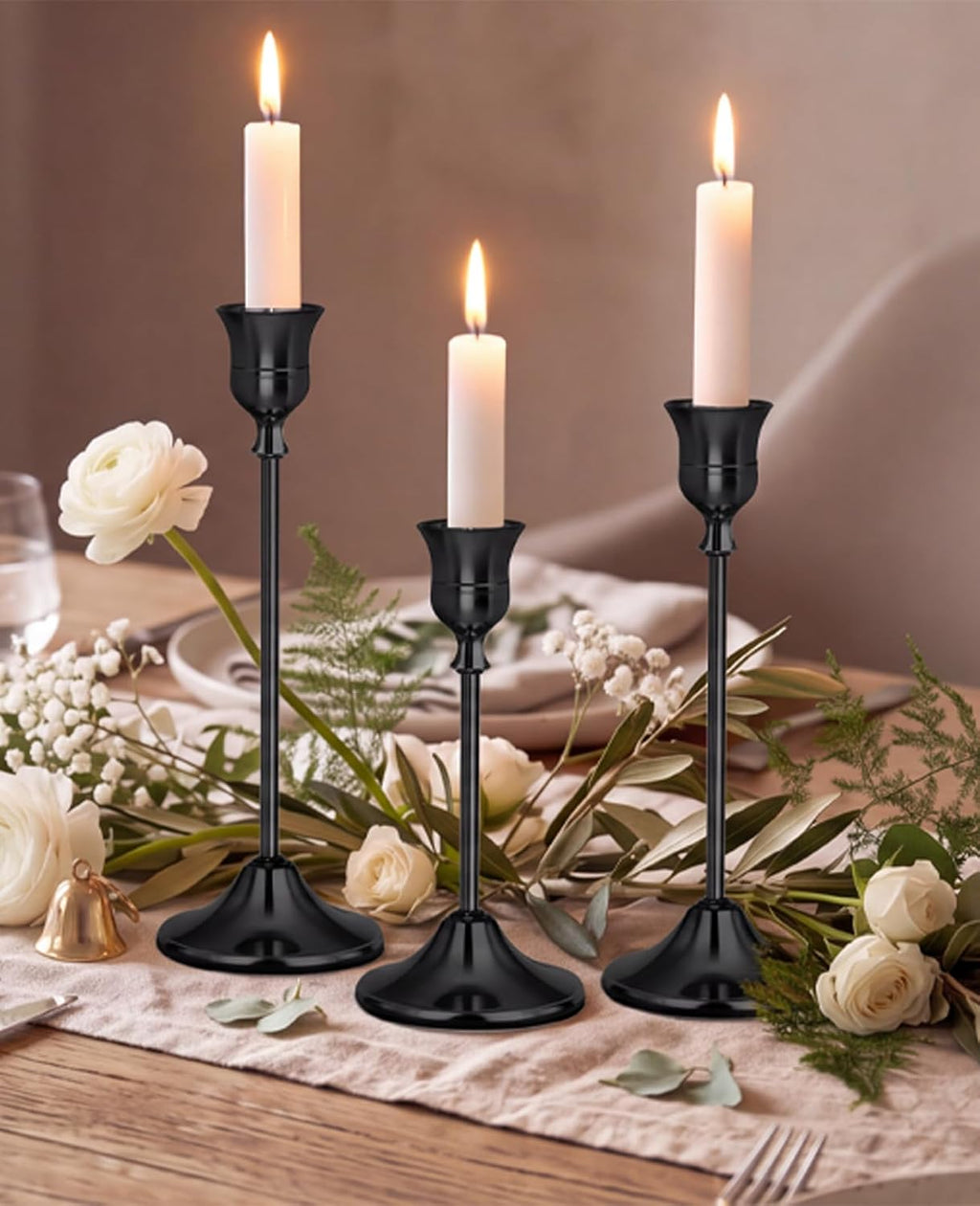 Black Candlestick Holders Set of 3 Weighted Stable Base