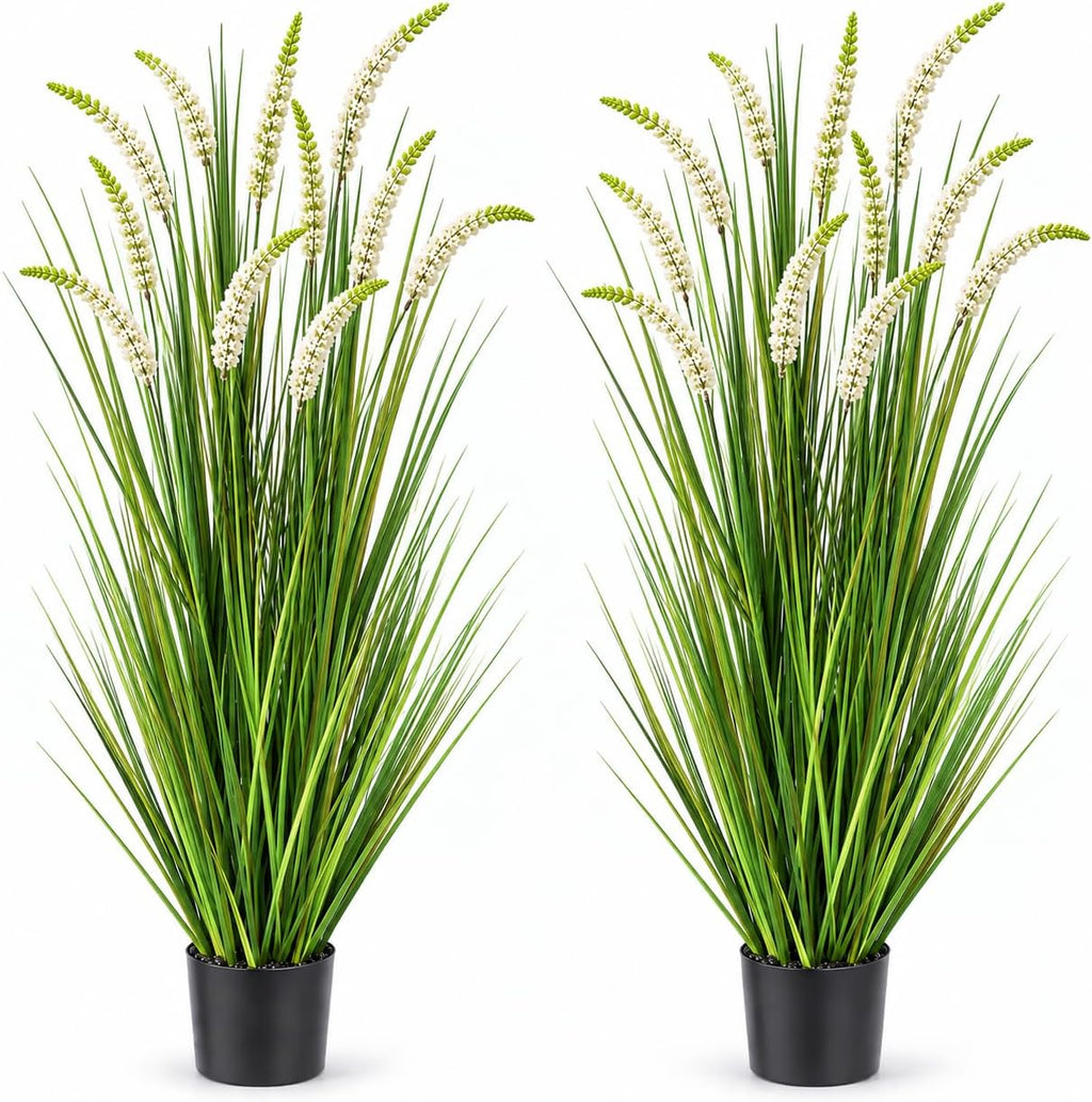 KOL 5ft 2-Pack Artificial Grass Plants in Pots, 59in Faux Grass Plant Decor
