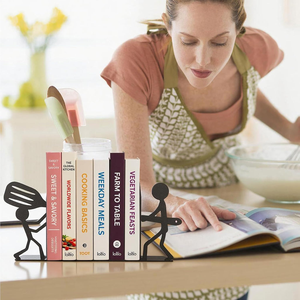 ENCIMART People Bookends Decorative Cute Metal Book Ends for Shelves