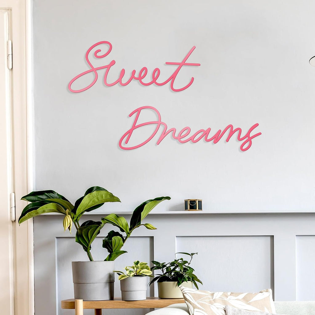 Zzbakress Sweet Dreams Metal Bedroom Wall Decor, Pink,Farmhouse