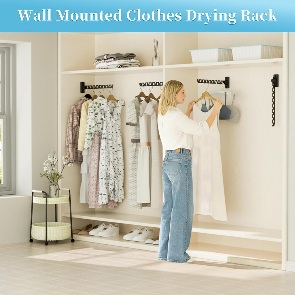 Alise Clothes Drying Rack Wall Mounted,Foldable Coat Hanger Black,1P