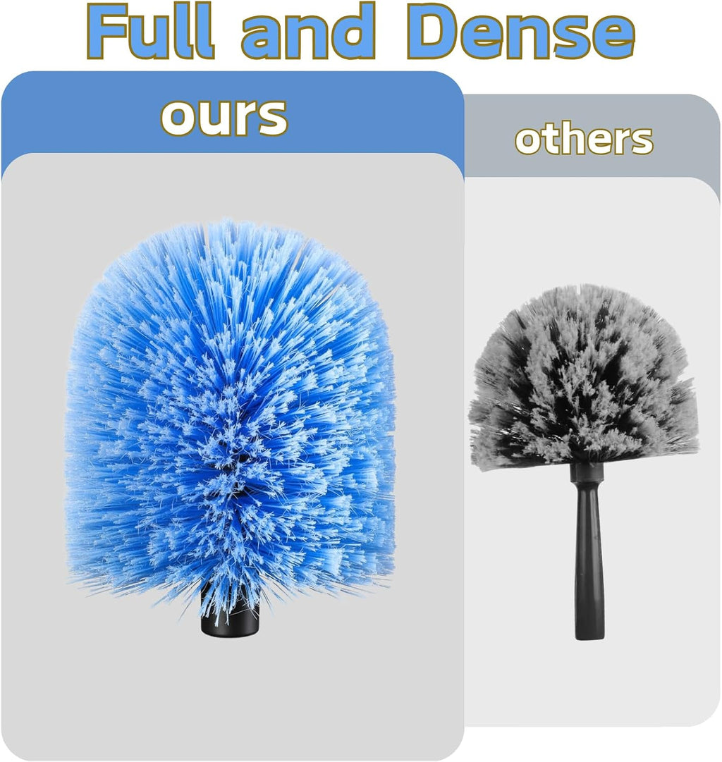 4 Pack Screw on Webster Cobweb Duster Head for Pole,Spider Web Remover Brush, Cobweb Duster Head Attachment,Fits Standard 3/4 inch Threaded Poles(Big, Blue)