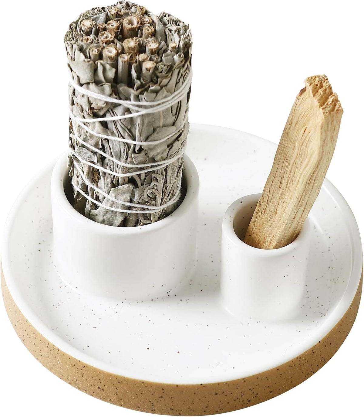 Ceramic Smudge Tray, 2 in 1 Smudging Bowl, Sage Holder, Palo Santo Holder, Incense Holder for Sage and palo Santo, Ideal for Smudging Meditation Yoga Room, Simple, Sturdy, Terracotta