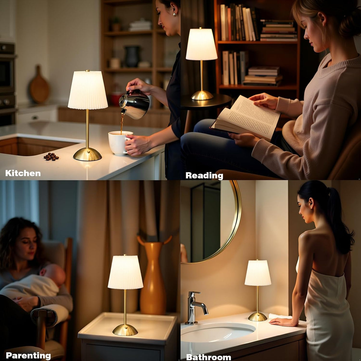 Cordless Rechargeable Table Lamp, 3-Color Touch Light, Antique Brass, Gift