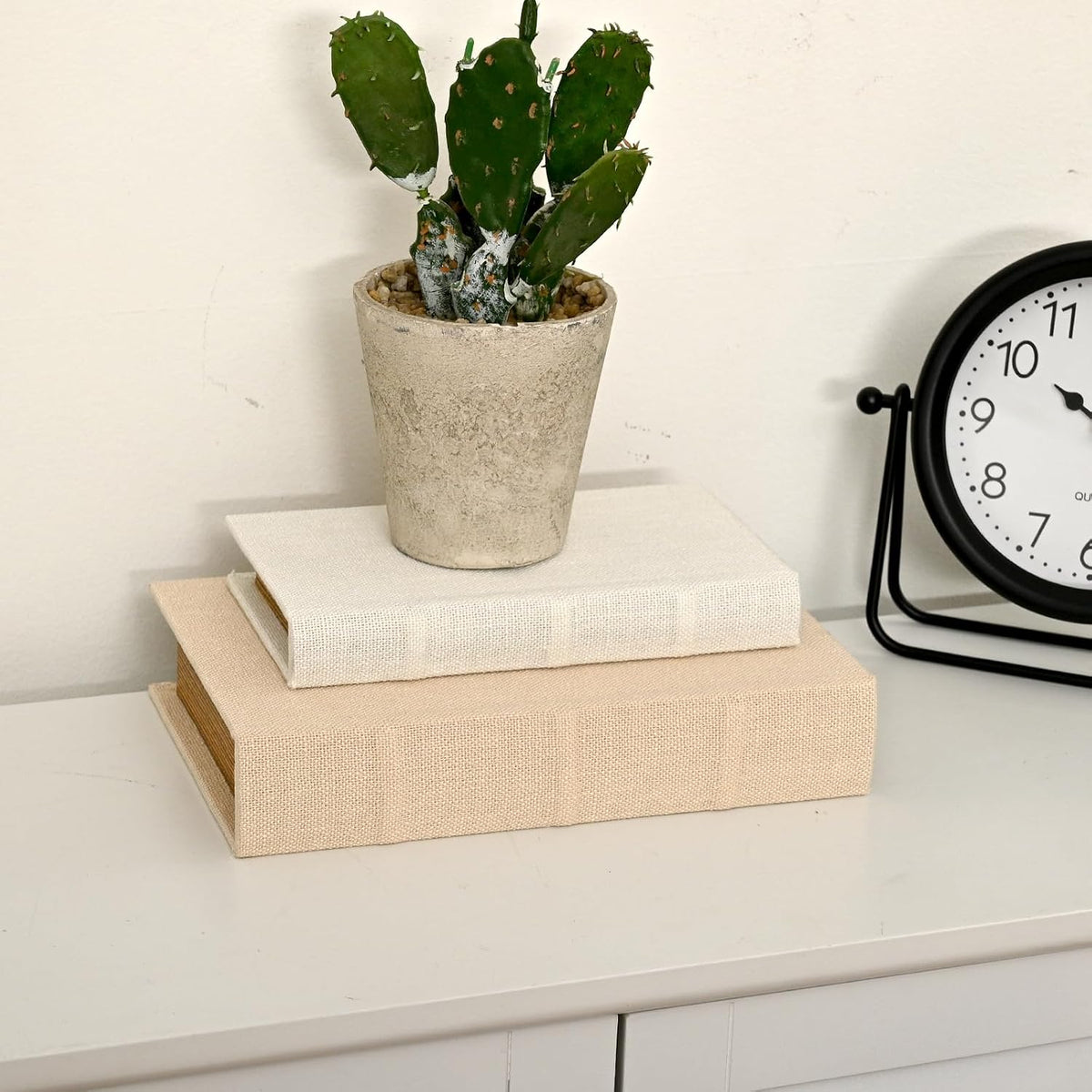Decorative Faux Book Storage Boxes Set of 2, Linen Fabric Textured Books