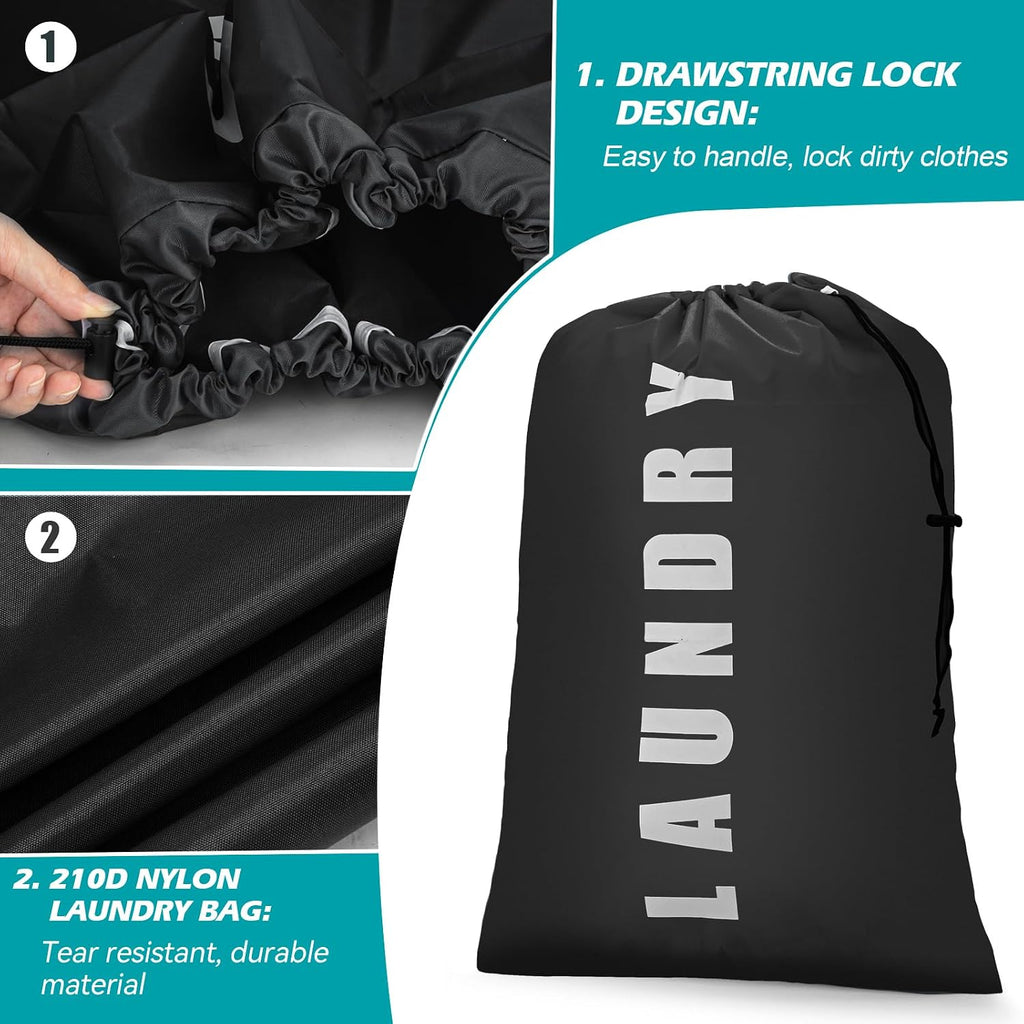 Isink Laundry Bag,2 Pack Travel Laundry Bags for Dirty Clothes,Large Laundry Bags for Camping & Traveling,Dirty Clothes Travel Bag,24" x 36" (Black+ Gray)