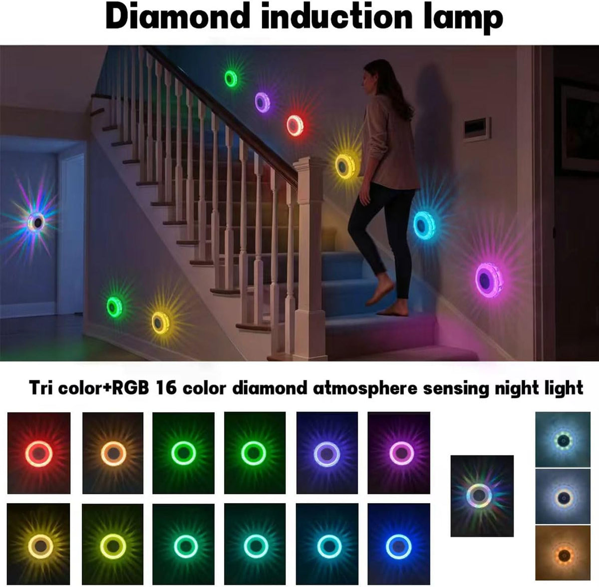2 Pack Motion Sensor Step Night Light,Indoor Stair Light-RGB and Warm White Magnetic Induction Wall Light,Rechargeable LED Color Changing Sensor Light,Suitable for Bedroom,Hallway,Bathroom,Stairs