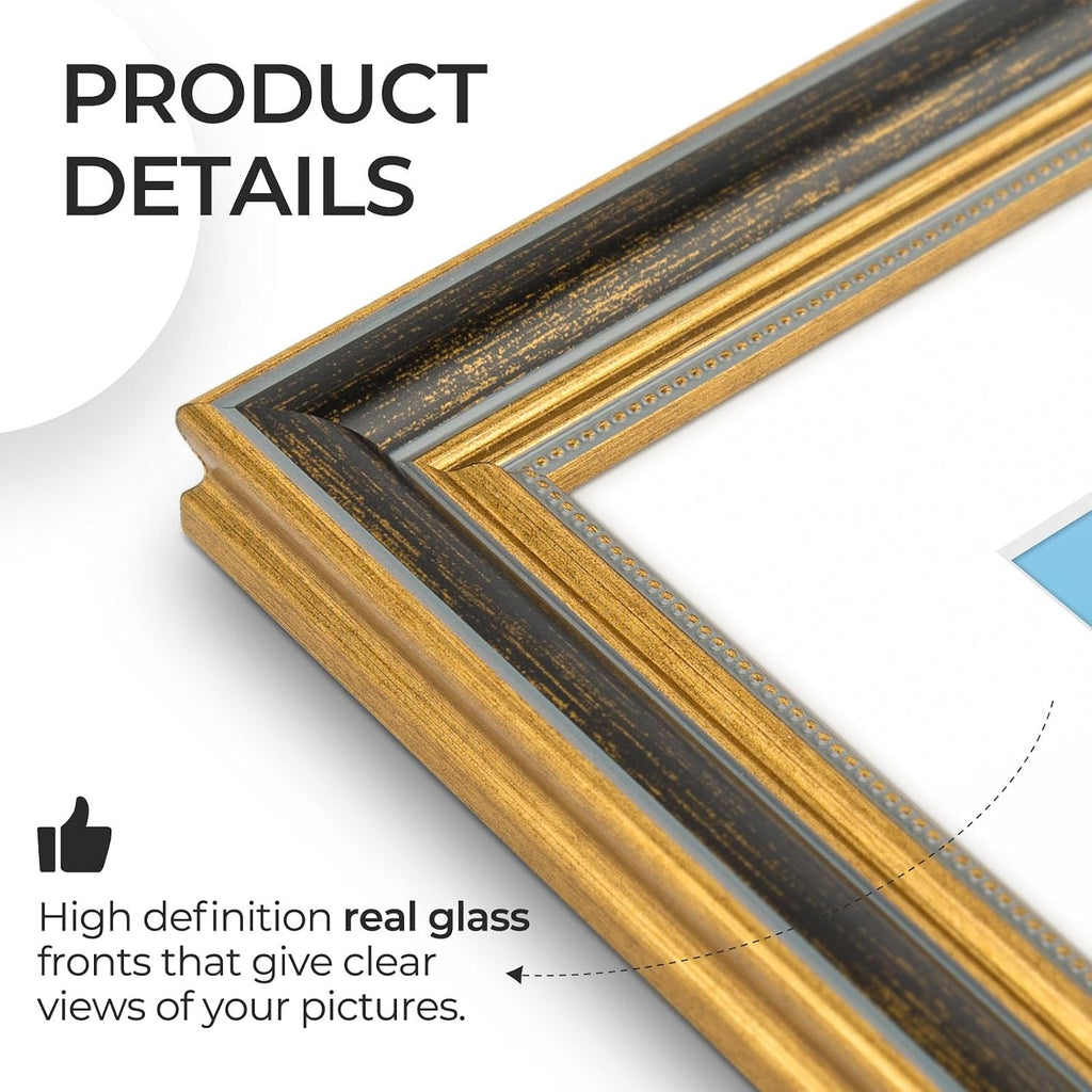 11x14 Ornate Picture Frame with Real Glass Holds 8x10 Photo,Black Gold