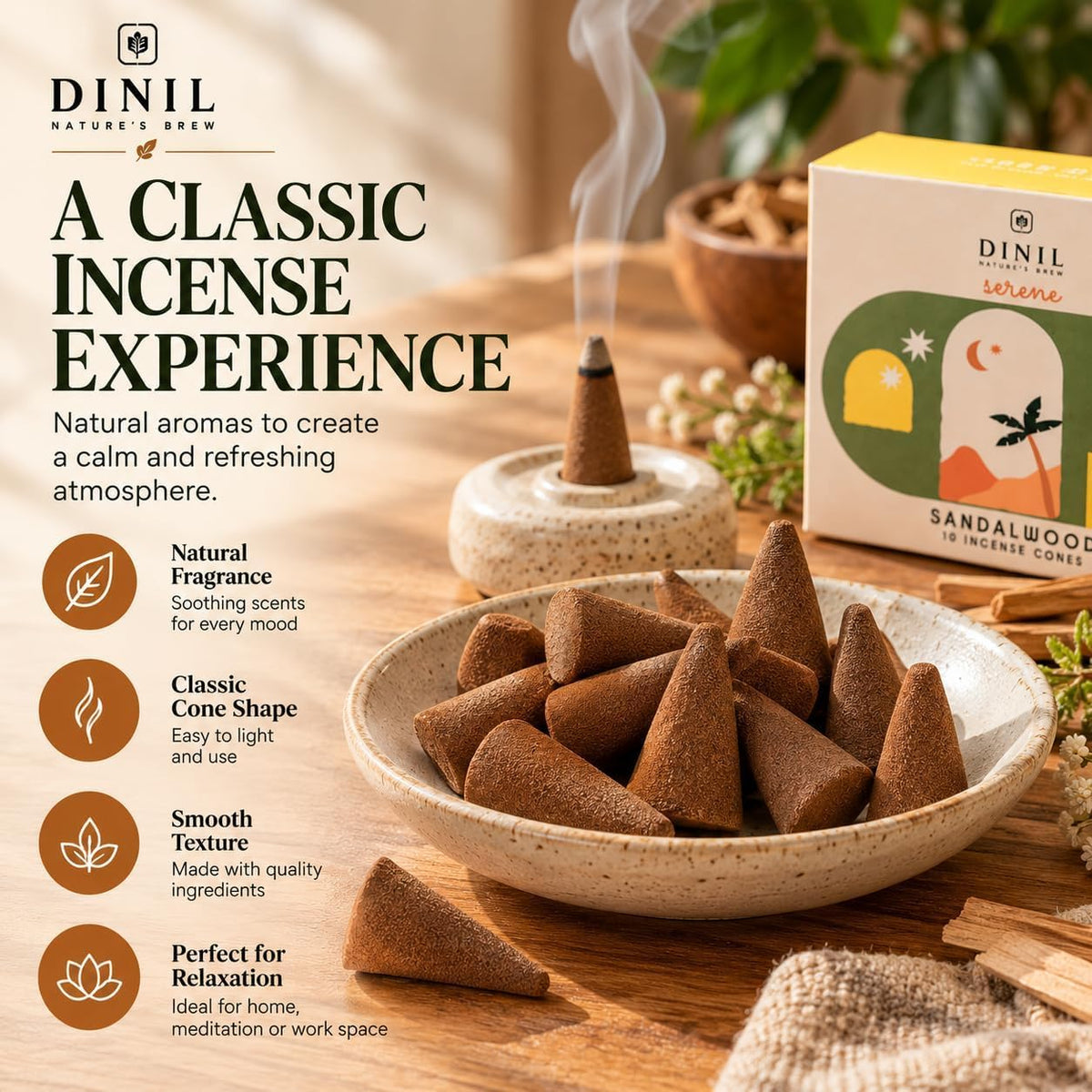 Dinil Boho Bliss Incense Cones Variety Pack, 60 Cones, 6 Fragrances