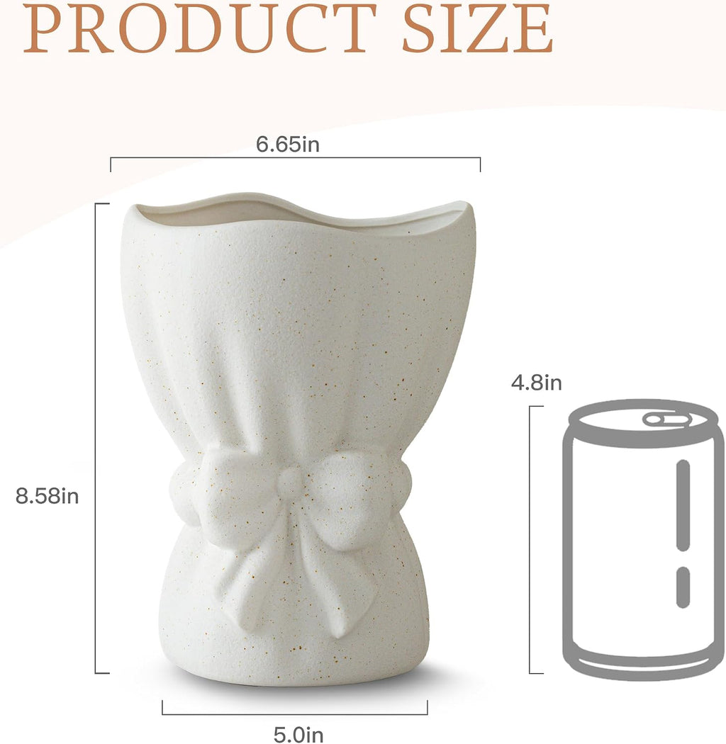 Lvases Bow Knot White Ceramic Decorative Flower Vase for Home Decor