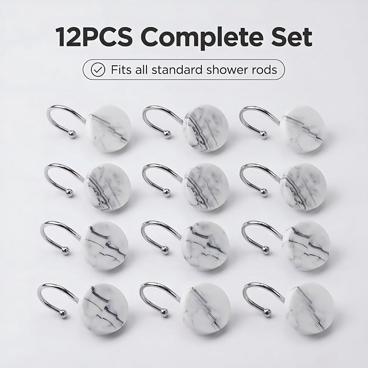 12 Pc Marble Shower Curtain Hooks Rustproof Resin Decorative Curtain Rings