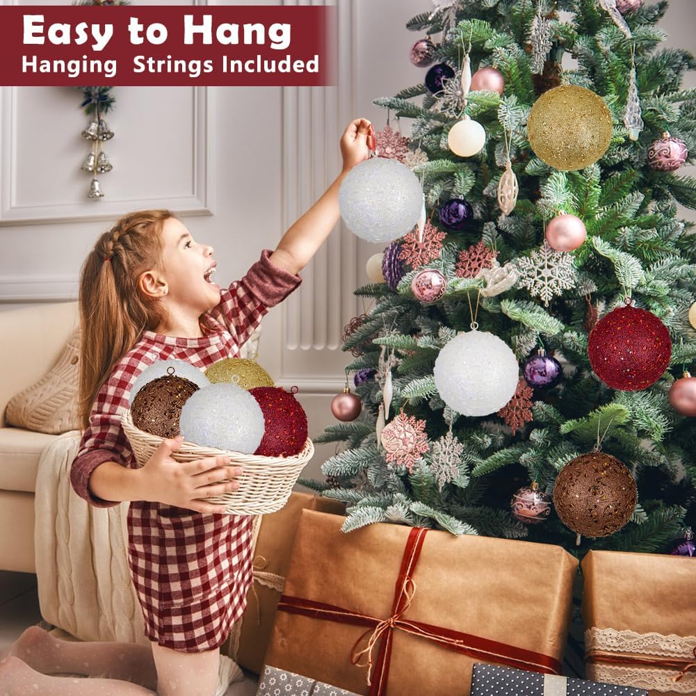 4Pcs 4.7" Large White Christmas Balls Ornaments for Christmas Trees