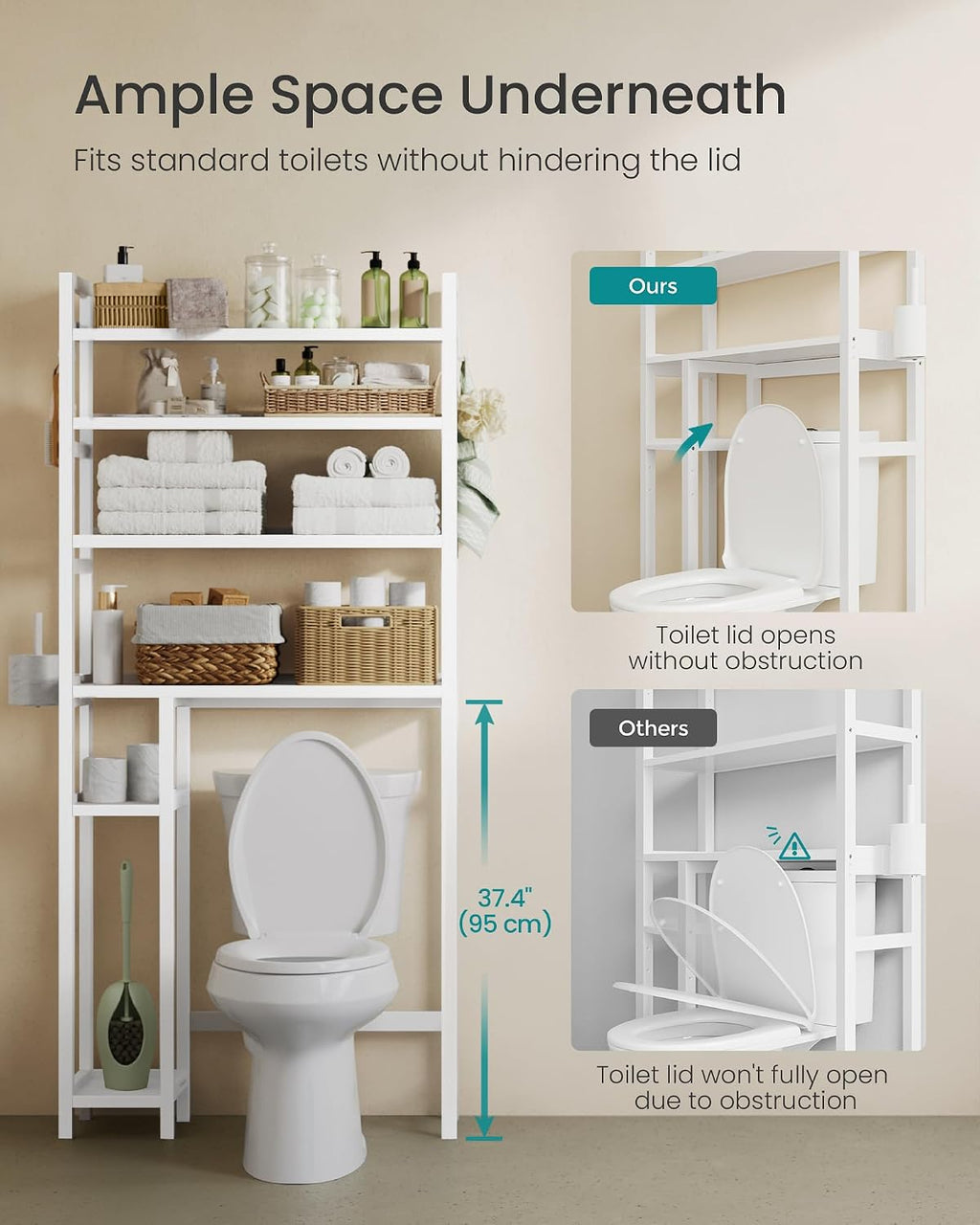 SONGMICS 4-Tier Bamboo Over the Toilet Storage with Adjustable Shelves