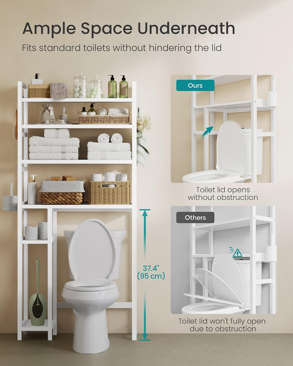 SONGMICS 4-Tier Bamboo Over the Toilet Storage with Adjustable Shelves