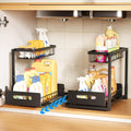 AIDIAM Under Kitchen Sink Organizer, Metal Pull Out Bathroom Organizers and Storage, 2-Tier Cabinet Organizer Shelf with Sliding Drawer, Home Organization for Kitchen, Laundry, Pantry, Black, 1 pack