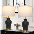 23" Modern Black Ceramic Table Lamps Set of 2, Farmhouse Table Lamps for Living Room, Classic Bedside Lamp with Ginger Jar Design, Elegant Bedroom Lamp for Night stand Desk Side End Table Home Decor