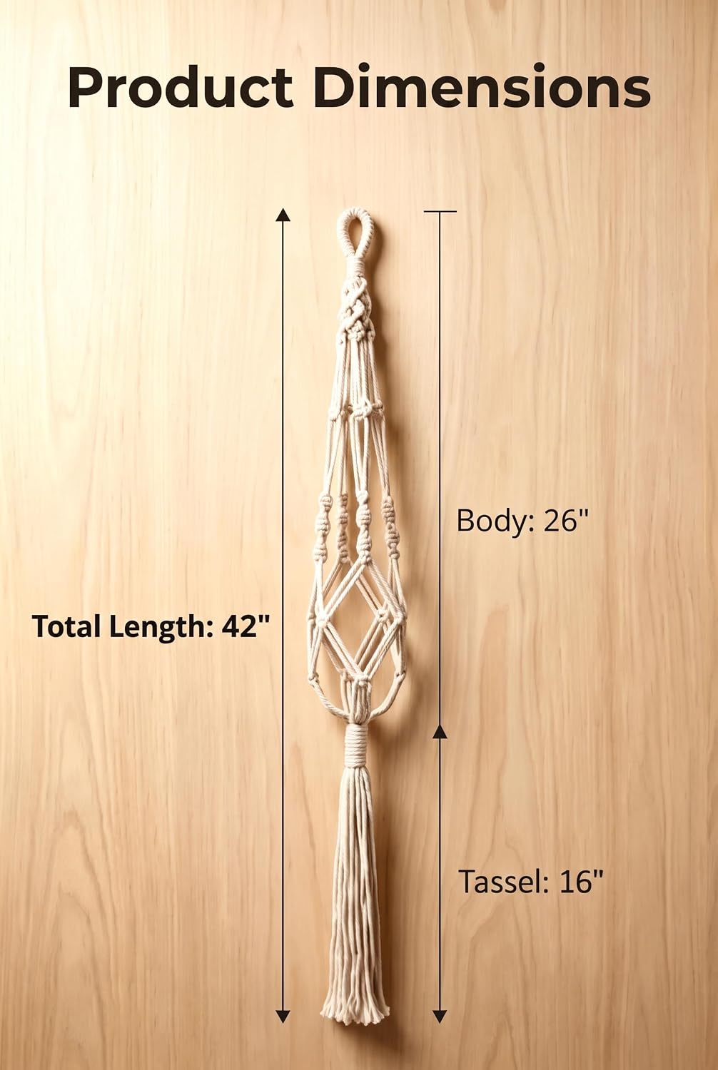 Macrame Plant Hanger for Indoor and Outdoor Plants,42", Ivory,1PCS