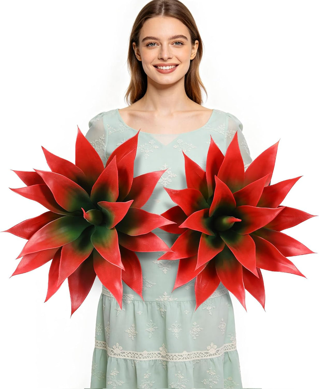 Wertuirk 18 Inch Artificial Agave Plant, Red, Medium, Set of 2