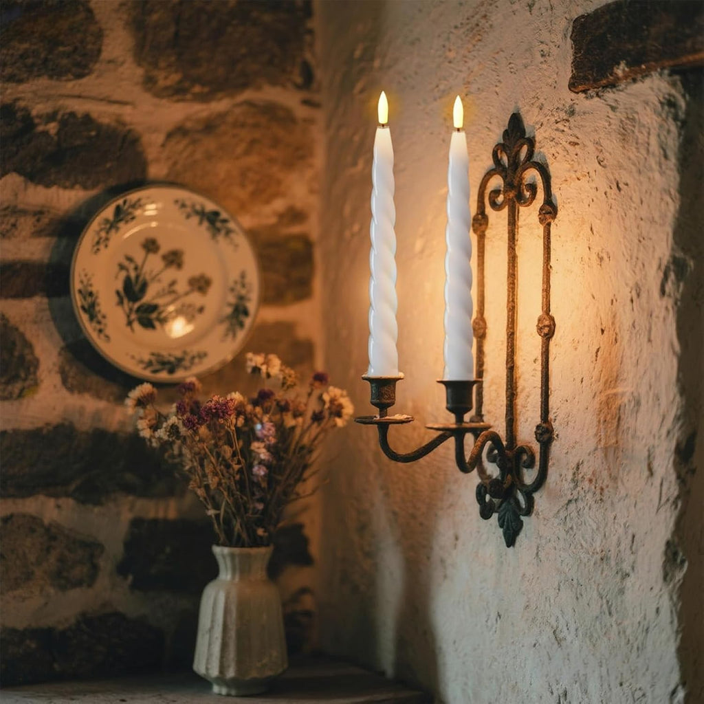 Eldnacele White Flameless Taper Candles Battery Operated with Remote Timer