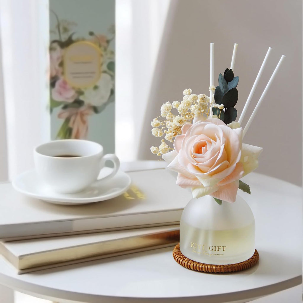 Reed Diffuser Set, 4.06 oz Scent Diffuser with 6 Sticks, Home Fragrance, Reed Diffuser for Bathroom Shelf Decor, Jasmine Rose