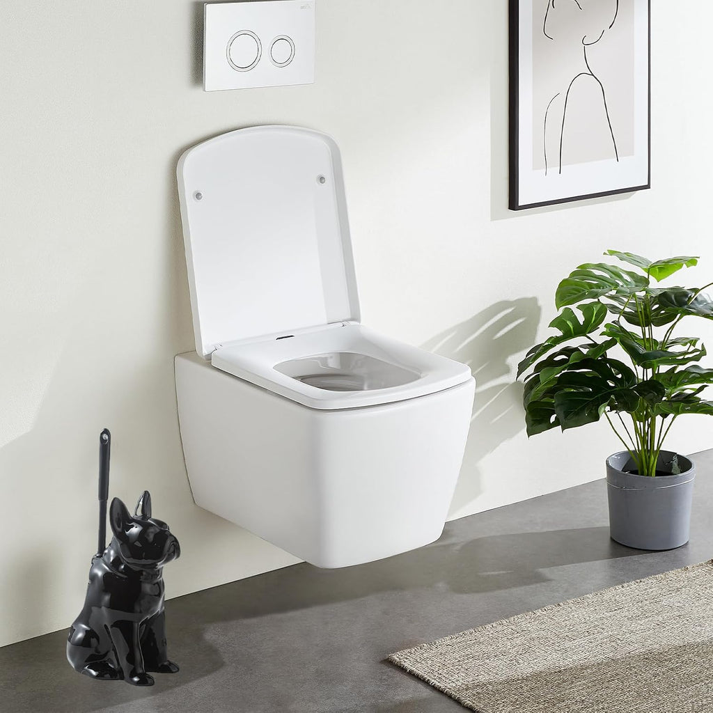 Comeon Ceramic Dog Black Toilet Brush and Holder Set with Plastic Handled