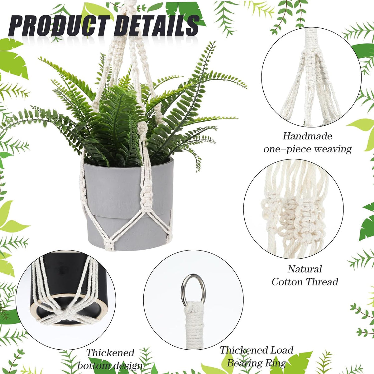 Larrel Macrame Plant Hanger, 2PCS Plant Hangers Indoor Hanging Planter Basket with 2 Hooks Wood Beads Decorative Flower Pot Holder for Indoor Outdoor Boho Home Decor