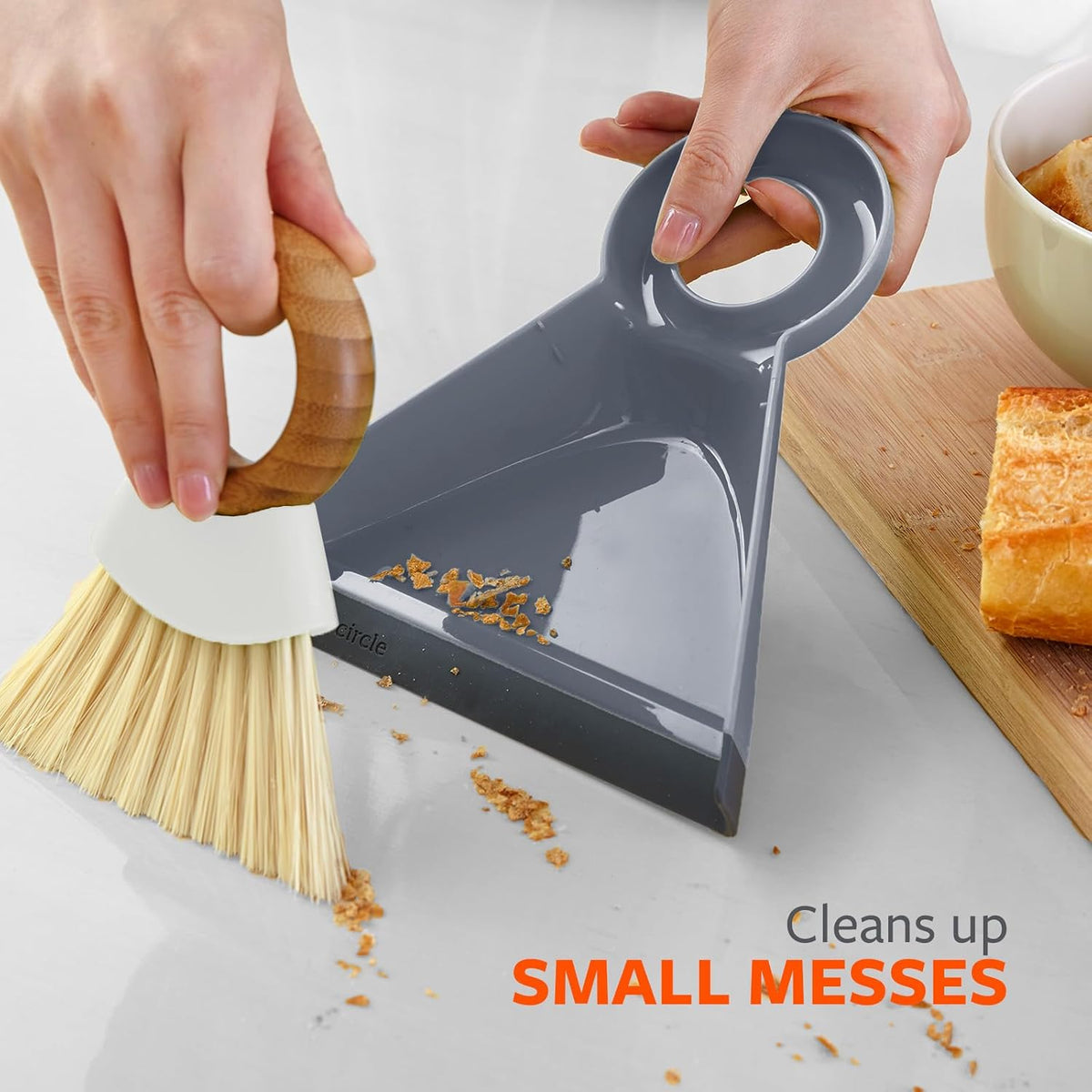 Full Circle Tiny Team, Mini Compact Brush & Dustpan Set, White