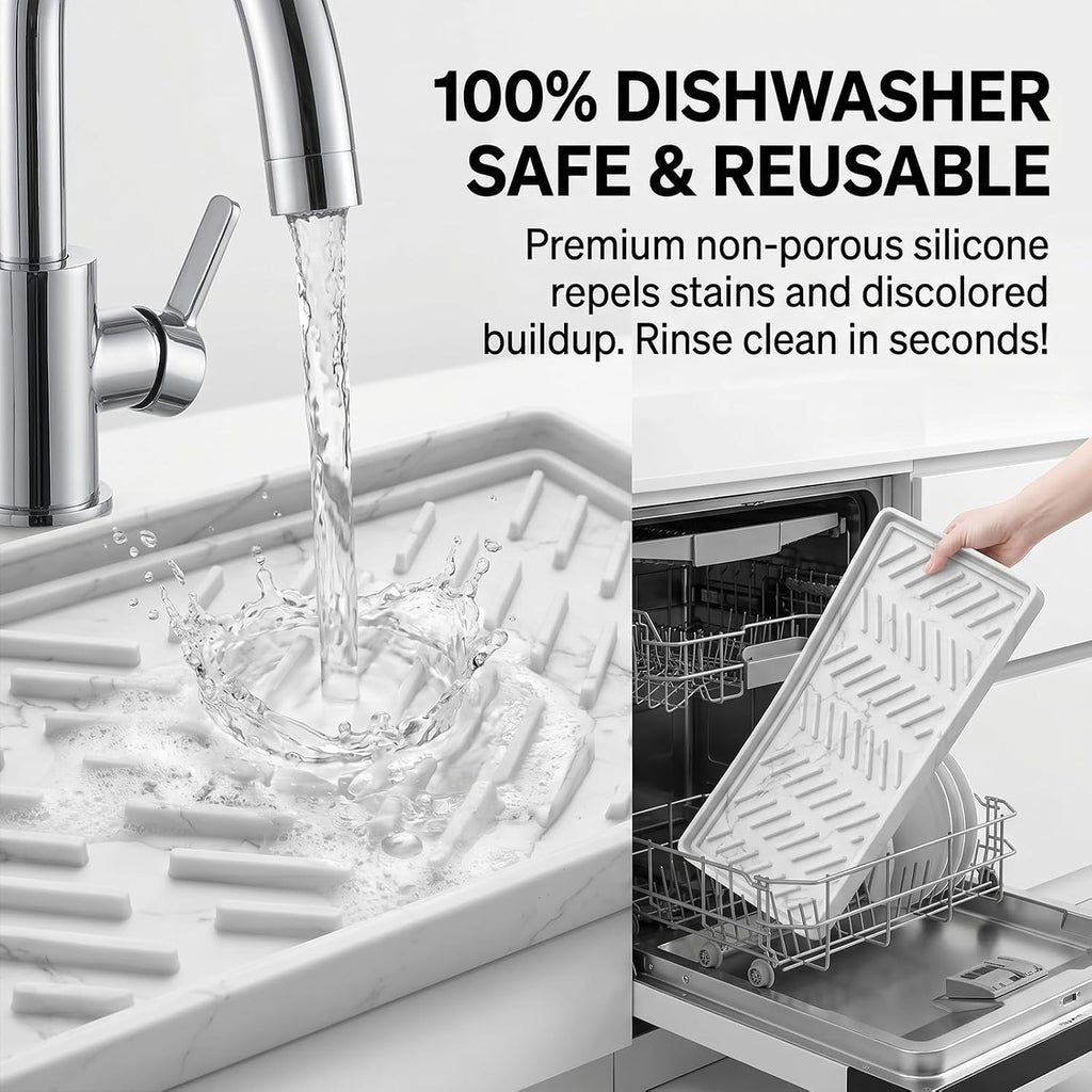 Silicone Sink Tray, Sponge Holder for Kitchen Counter, White Marble