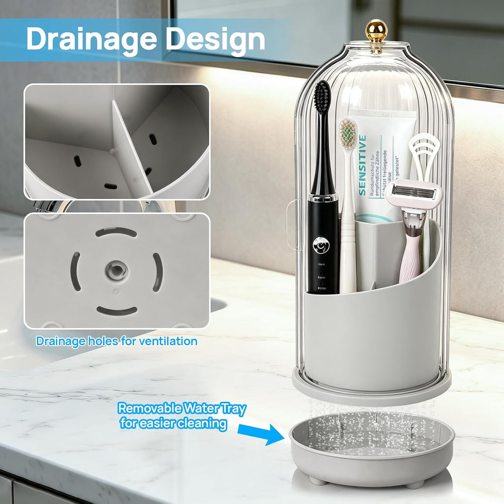 Toothbrush Holders with Cover Toothpaste Organizer for Bathroom, Grey