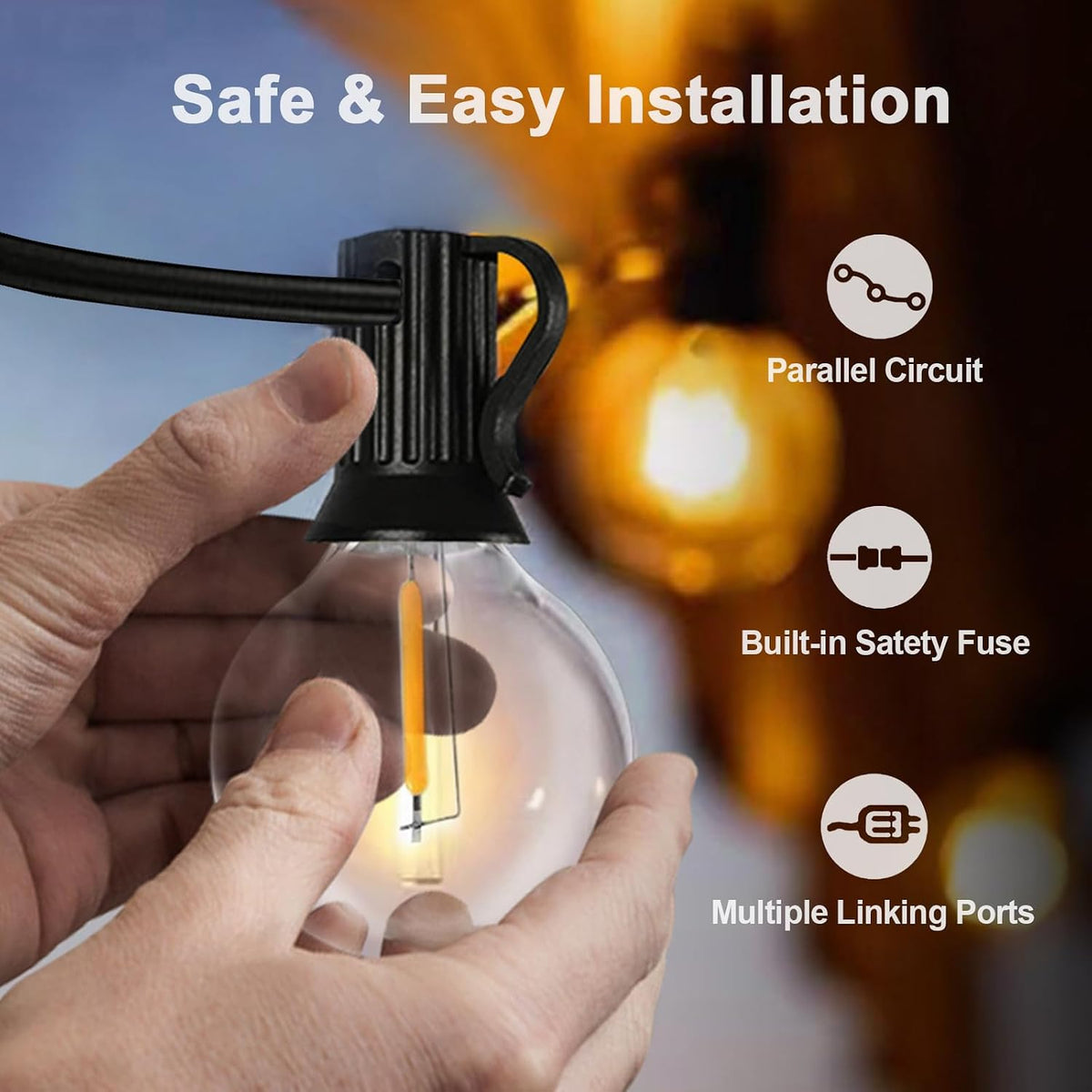 GvvooHome Outdoor String Lights, 25FT G40 LED Waterproof Patio Lights