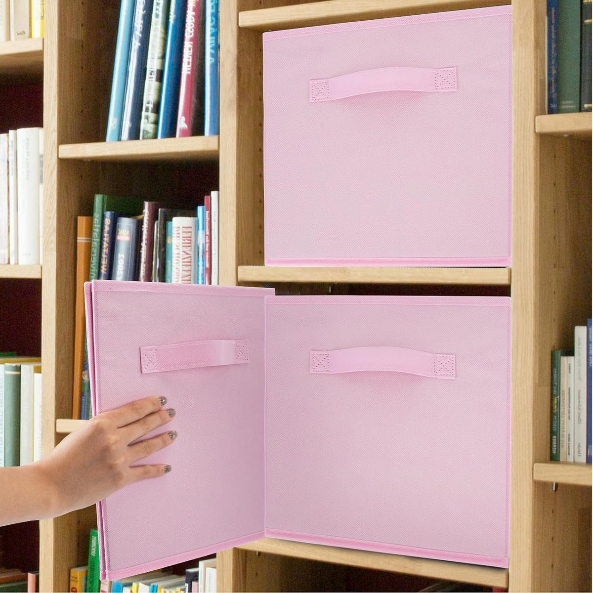 Life Hacks Fabric Storage Bins 8 Pack 11 inch Foldable Storage Cubes with Reinforced Handles Fun Colored Durable Cube Storage Bin for Home, Playroom, Closet Organizers and Storage, Pink