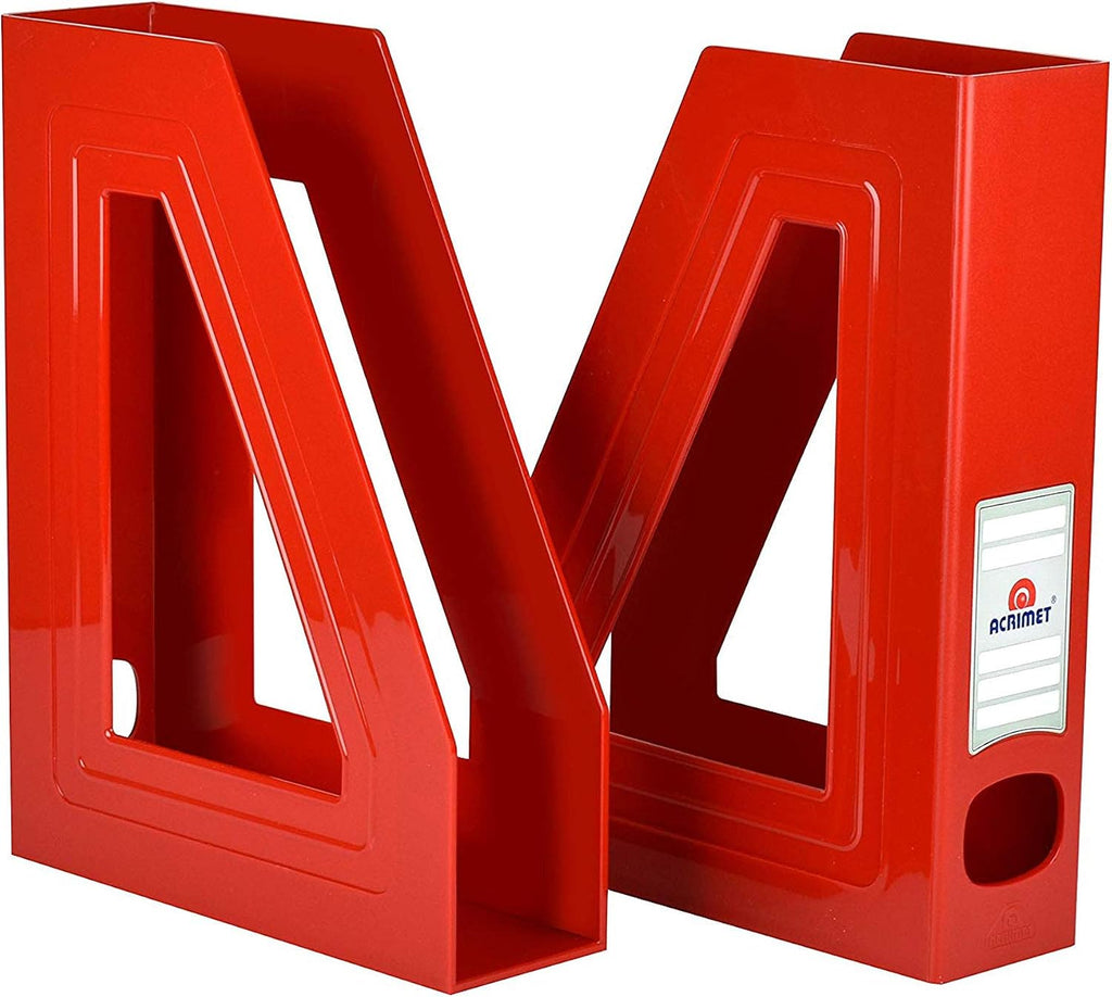 Acrimet Magazine File Holder, Vertical Desk Organizer, Red, 2 Pack
