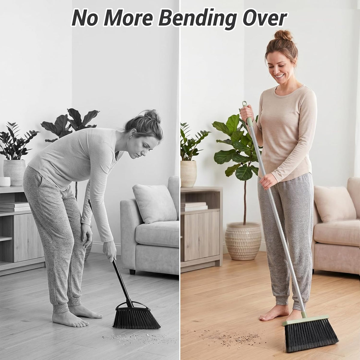 Broom with Dustpan Set for Pet Hair & Dust Cleanup, Green