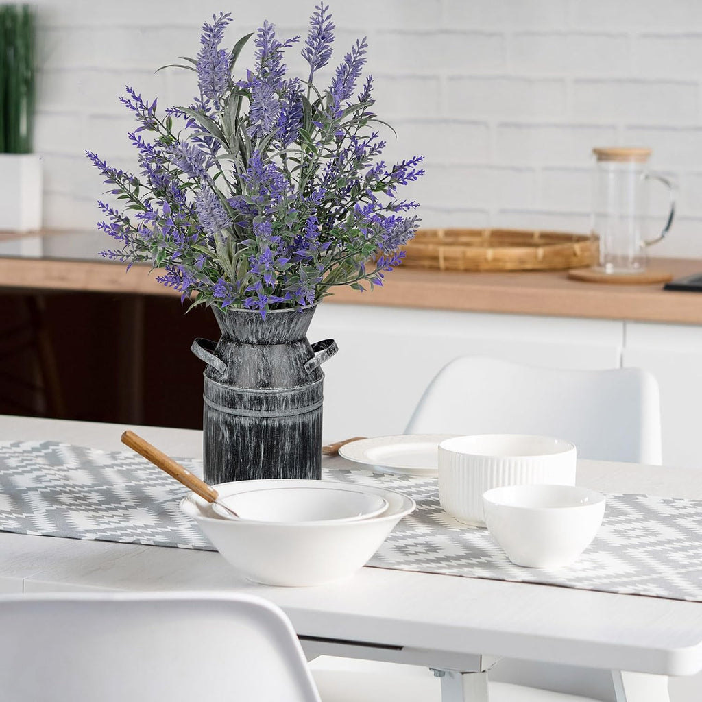 Artificial Lavender Flowers with Rustic Metal Vase 17 Inch Faux Lavender Plant Arrangement in Galvanized Planter Vintage Farmhouse Floral Decor for Home Office Kitchen Decor Wedding Table Centerpiece