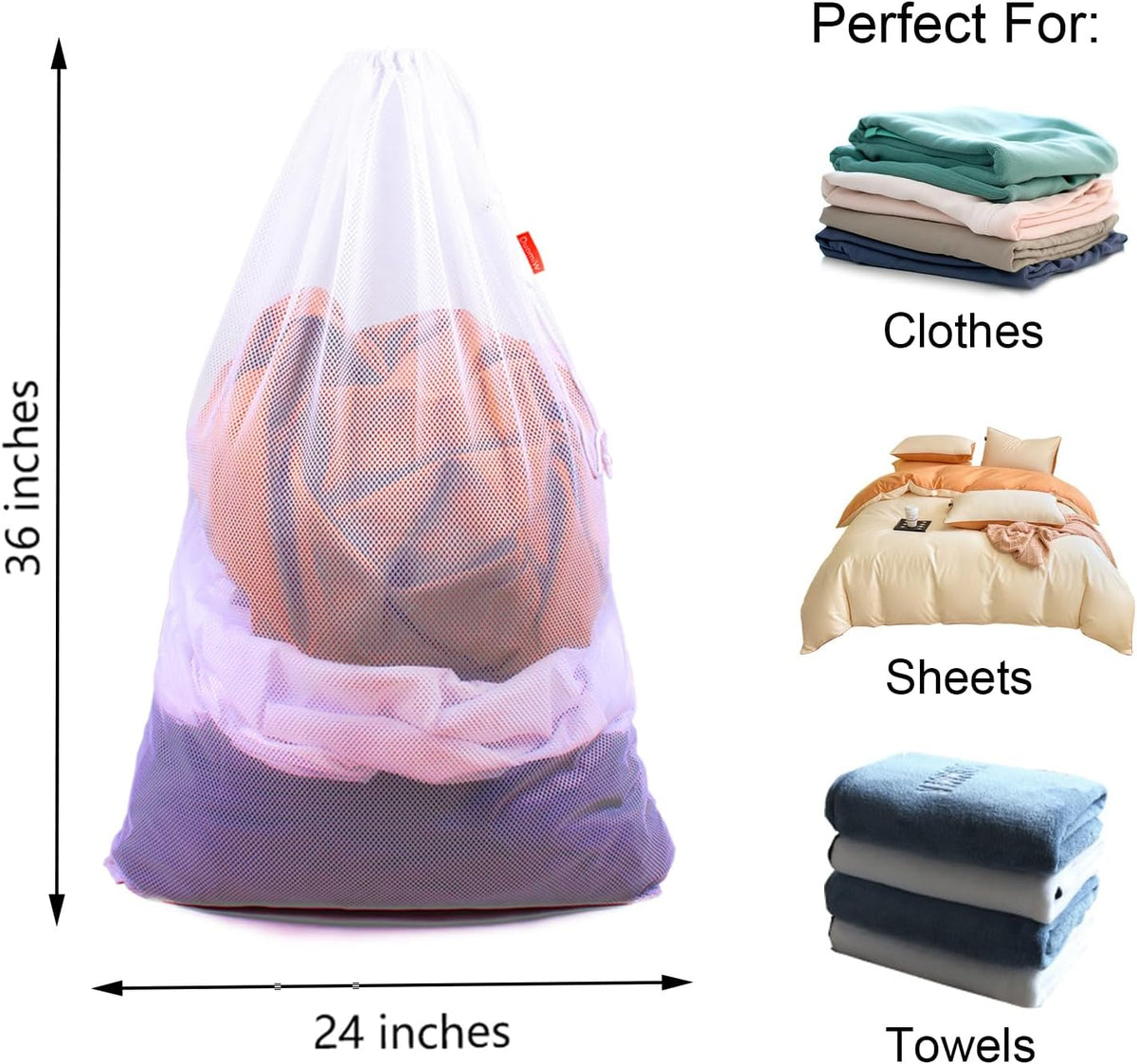 2 Pack Mesh Laundry Bags 24 x 36 Inches Drawstring Bag White