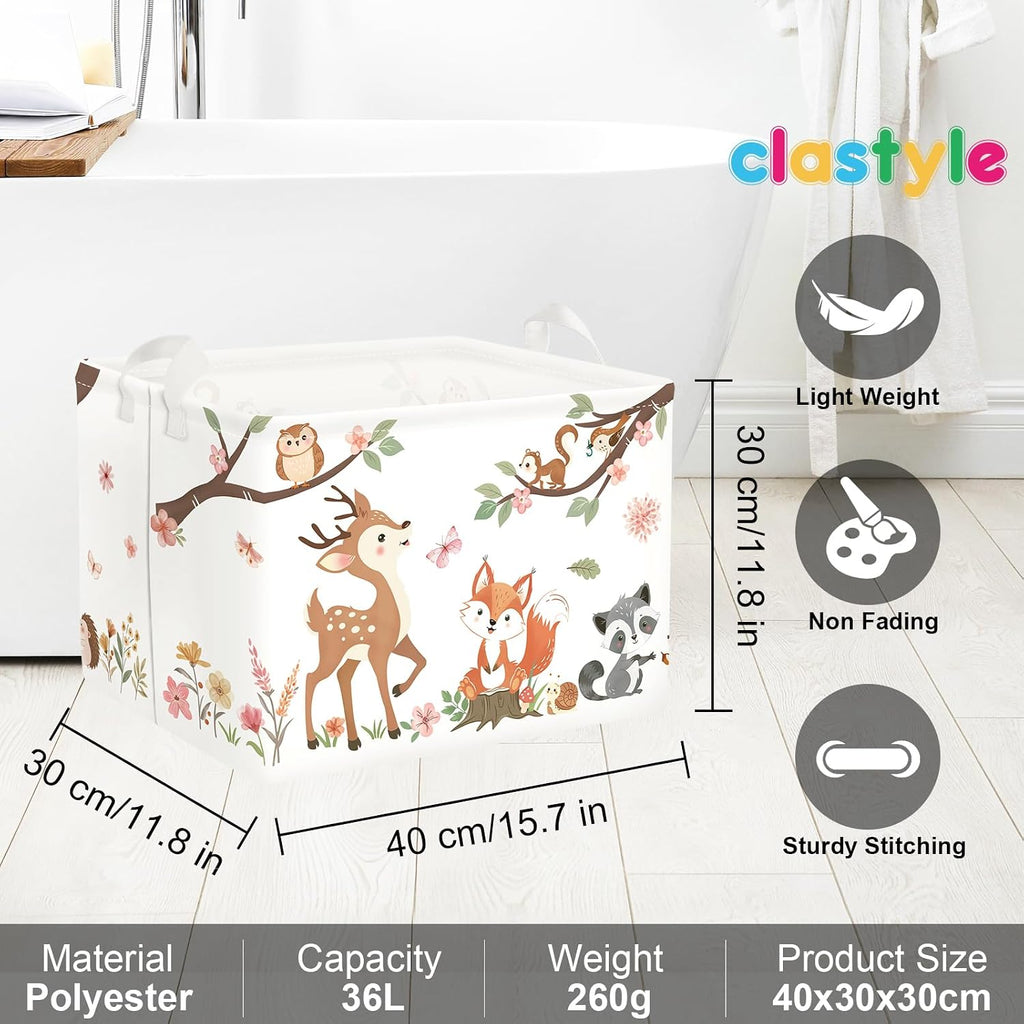 Clasty Animal Flower Kid Storage Basket Foldable Laundry Hamper, 36L Fox