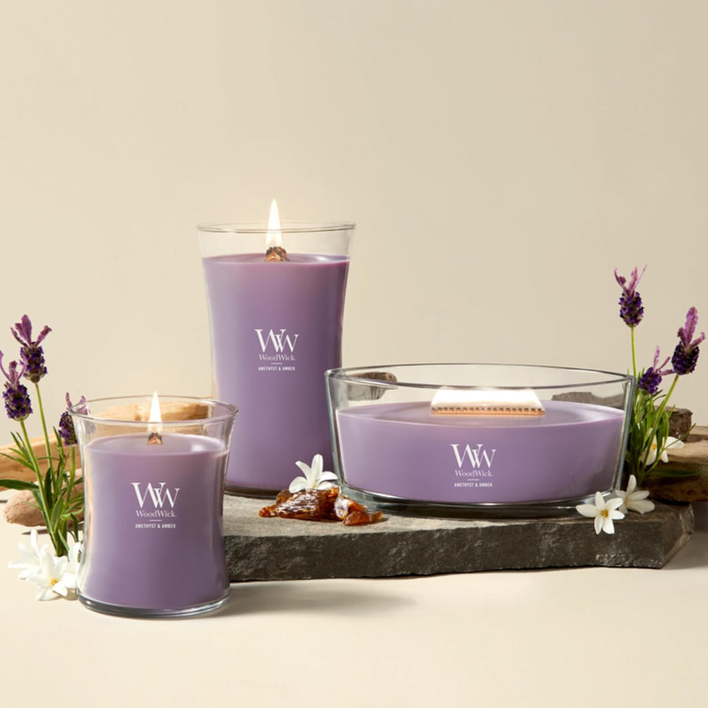 WoodWick Amethyst & Amber Scented Candle, Crackling Wick, 9.7oz