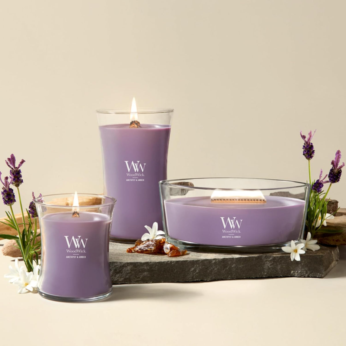 WoodWick Amethyst & Amber Scented Candle, Crackling Wick, 9.7oz