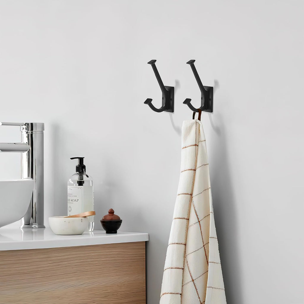 AVICCI 5 Pack Coat Hooks Mattle Black Wall Hooks for Bathroom Kitchen Towel Robe Towel Hooks Decorative Wall
