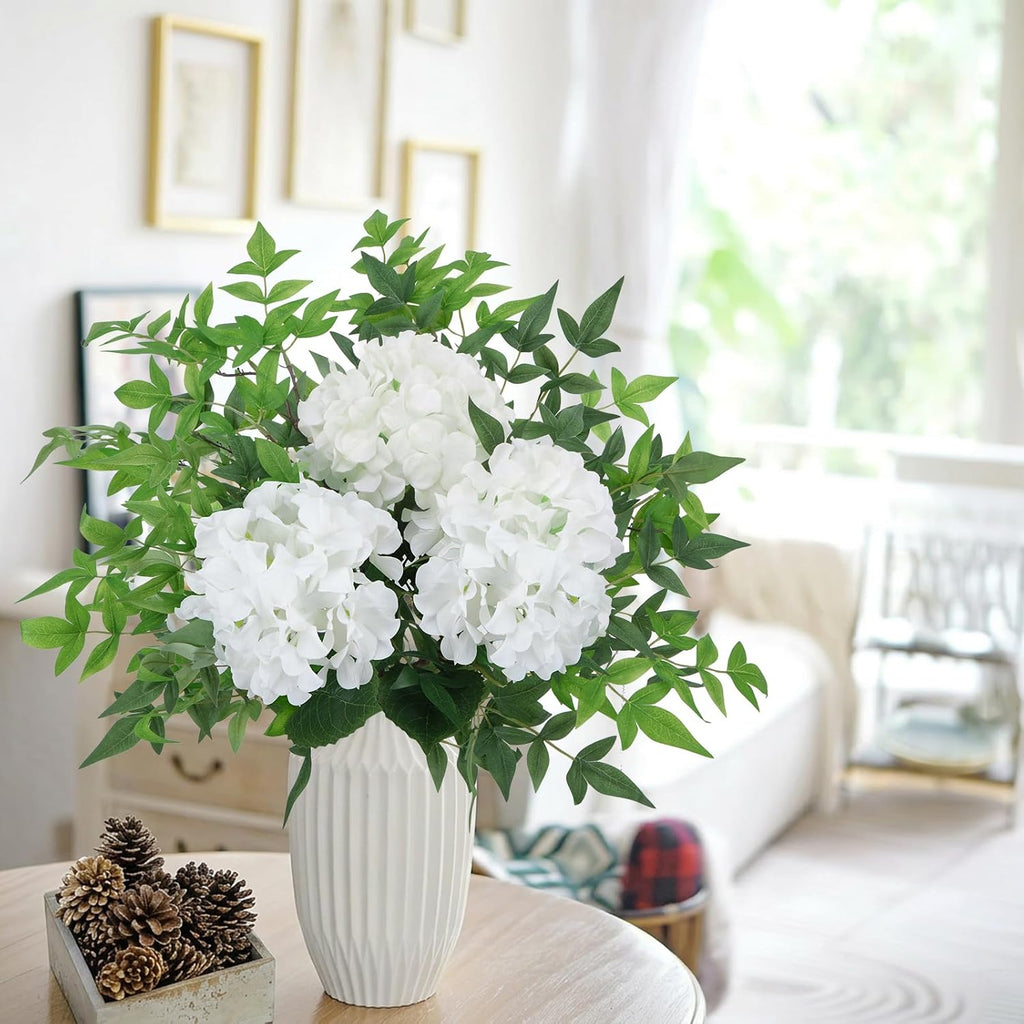 6pcs White Hydrangea Artificial Flowers & Faux Greenery 35in