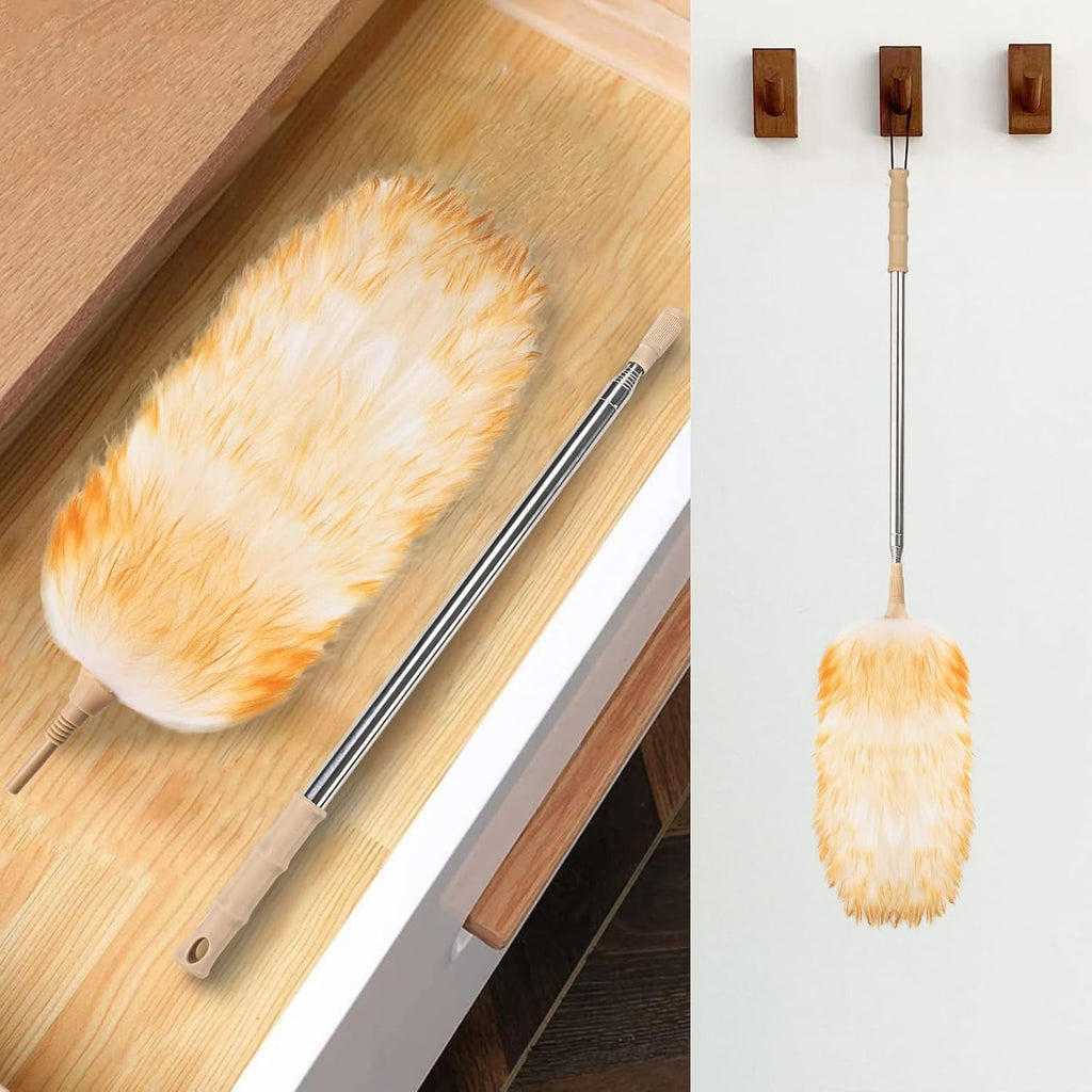 Lambswool Extendable Duster, 32-98 Inch Anti-Static Flexible Head Stainless Steel Pole for High Ceilings, Fans, Interior & Roof Dusting(one Pack)