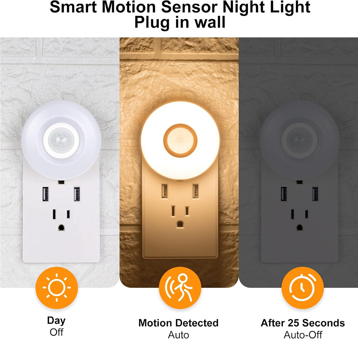 CREWEEL Night Light, Plug in LED Nightlight, 200Lumens Bright Plug-in Motion Sensor Light Indoor, Energy Efficient, Soft Warm Lighting for Home(Warm White 4Pack)