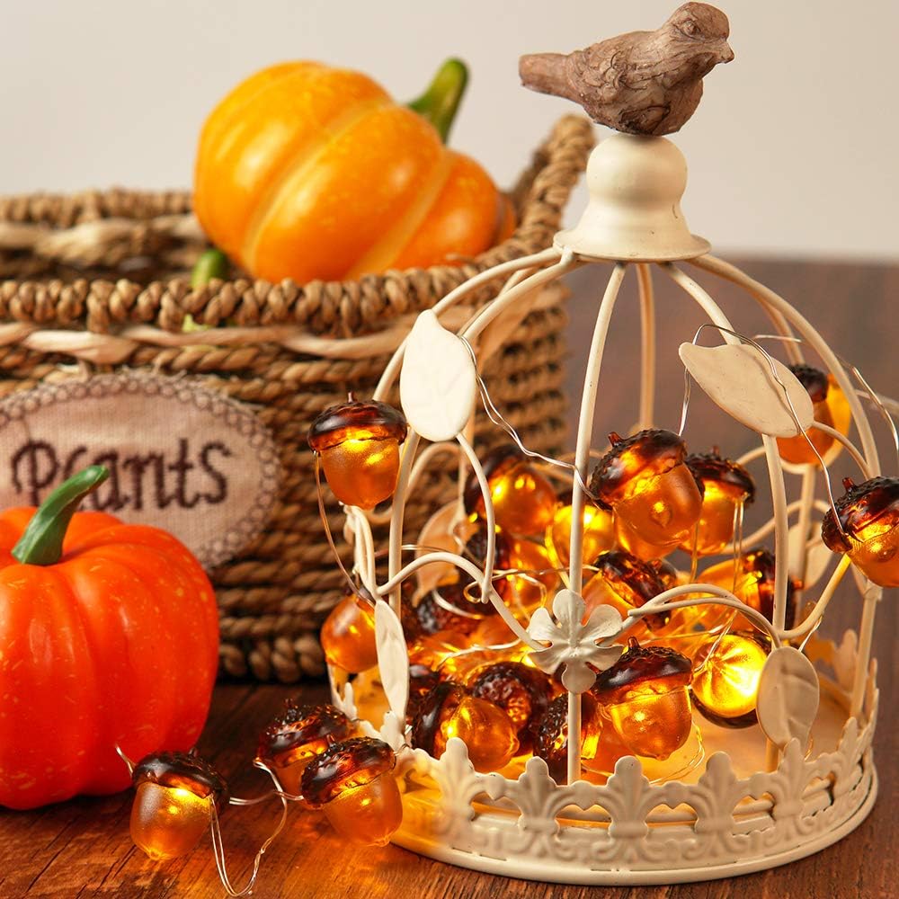 3D Acorn Fall Decor Harvest String Lights Battery Powered with Remote