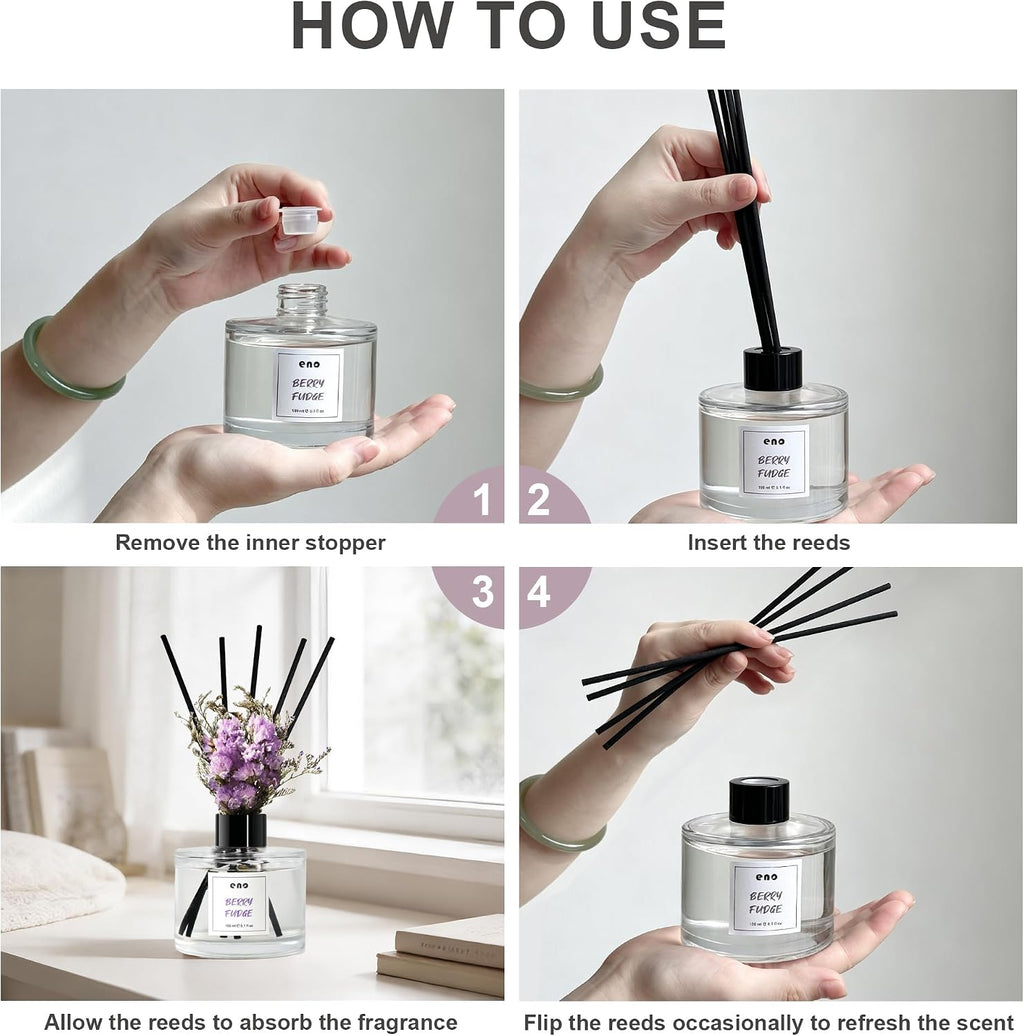Reed Diffuser Set with Dried Flowers, 5.1 fl oz / 150ml, Berry Fudge - Home Fragrance Diffuser with Sticks for Bathroom Shelf Decor, Bedroom, Office & Gift